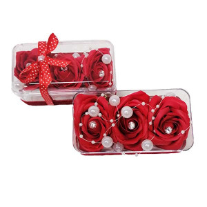 Aranjament floral, 3 Trandafiri din sapun in cutiuta cu banda de catifea si acccesorii, rosu