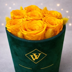 Aranjament floral Eternal Rose cu trandafiri criogenați, Galben - Img 2