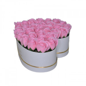 Aranjament floral inima cu trandafiri de sapun Special M Roz