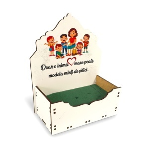 Aranjament floral pentru Educatoare si Invatatoare, cu lagurus si trandafir roz criogenat, licheni stabilizati, in cutiuta decorativa, cu mesaj special - Img 6