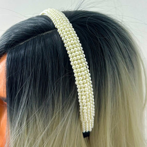 Bentita eleganta Cindy, cu perle artizanale aplicate, Alb unt 3
