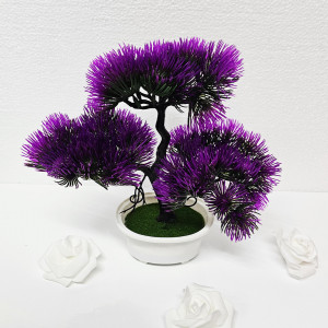 Bonsai decorativ artificial, colorat, in ghiveci miniatural, Pin Desire, Mov, Inaltime 25 cm