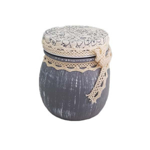 Borcan de sticla cu funda, decorat manual