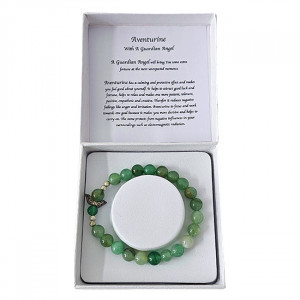 Brățară Amethyst Aventurine, din pietre semiprețioase și charm cu aripi de inger, in cutie cadou, Verde - Img 1