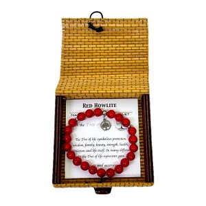 Bratara Red Howlite, din pietre naturale, in cutie cadou, Rosu - Img 1