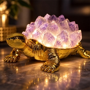 Broscuta testoasa decorativa din metal, cu LED si pietre violet, USB inclus, 12 x 5 cm - Img 3