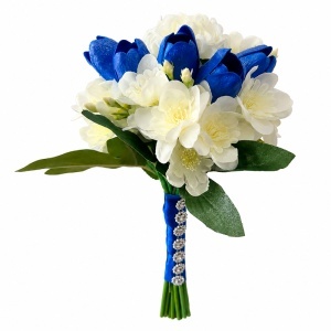 Buchet de mireasa premium, cu lalele din spuma, bujori regali si accesorii din fir si perle, 32 cm - Img 2