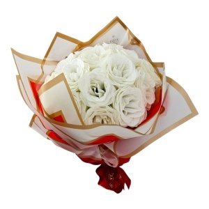 Buchet floral premium Glitter Roses cu 19 trandafiri albi decorativi, 40 cm