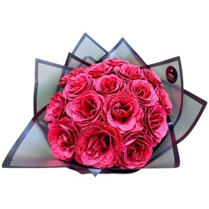Buchet Glitter Roses cu 19 trandafiri rosii decorativi, buchet premium ambalat elegant, 40 cm - Img 6