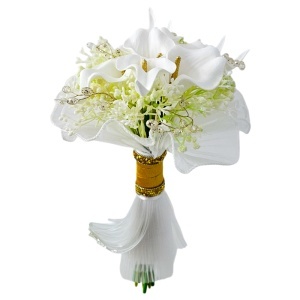 Buchet mireasa White Elegance cu cale albe si cristale decorative, 30x20 cm - Img 2
