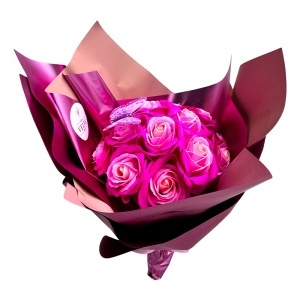 Buchet Roses, cu 19 trandafiri din sapun cu fluturaș decorativ, Roz - Img 3