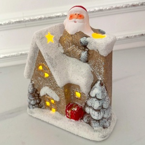 Casa de poveste a Moșului, decoratiune luminoasa de Craciun in forma de casuta acoperita de zapada, cu stelute, 17 x 15 cm, Bej-Alb - Img 5