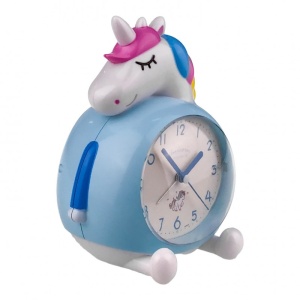 Ceas de Masa Decorativ Analog, cu muzica si lumini, Unicorn, Albastru, 15x17 cm - Img 2