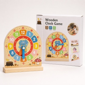 Ceas educativ din lemn pentru copii Wooden Clock Game, cu 30 carduri fata-verso, 3 ani+ - Img 7