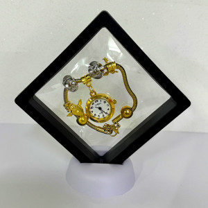 Ceas elegant Gold VSH cu pandativ, margele tip Murano si bratara reglabila, Negru