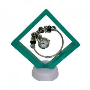 Ceas elegant Silver VSH cu pandativ, margele tip Murano si bratara reglabila, Verde 4