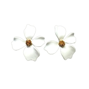 Cercei A Little Magic, cu design floral si prindere cu tija, Alb