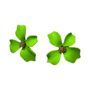 Cercei A Little Magic, cu design floral si prindere cu tija, Verde deschis