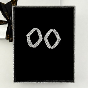 Cercei eleganti Crystal Rhombus Silver din otel inoxidabil, model geometric cu cristale, 4x3 cm - Img 4