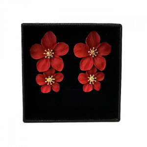 Cercei lungi Sublime Petunia, cu design floral, realistic, in cutie eleganta, Rosu - Img 6