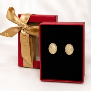 Cercei mici eleganti bombati cu cristale zirconiu cubic pave, in cutie cadou, Auriu - Img 6