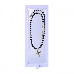 Colier unisex din inox, Desire, de tip rozariu, cu pandativ tip cruce, ambalat in cutie deosebita, Cristale mici 1
