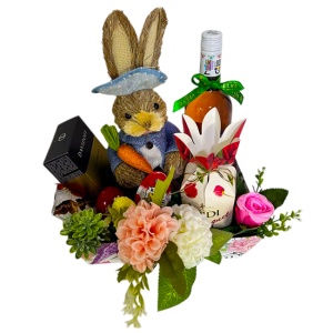 Cos cadou Paste Bunny Elegance cu vin rose Domeniile Bohotin, cafea Davidoff, praline Heidi si dulciuri Kinder - Img 2