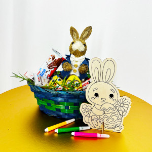 Cosulet Paint Joy pentru copii, cu Sablon iepuras pentru desenat, figurina decorativa - Iepuras, Kinder Delice, Kinder Country, tablete Kinder si oua Kinder cu surpriza, Verde