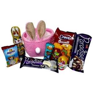 Cos de Paste Pink Bunny Mix pentru copii, cu Kinder Surprise si dulciuri