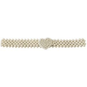 Curea dama, eleganta, din perle albe, Pearl Garden, accesoriu talie elastic ivory cu catarama cristale inima - Img 5