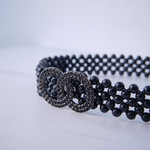 Curea elastica Pearly, catarama metalica decorativa si perle, Infinity Negru 1