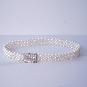 Curea elastica Pearly, catarama metalica decorativa si perle, Onix Alb 1