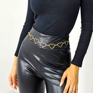 Curea metalica Heart in Love, cu lant reglabil, Auriu