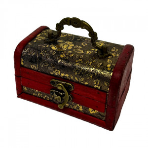 Cutie din lemn, pentru accesorii, cu aspect de cufar vintage 12 x 7 x 7, Rosu antichizat