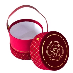 Cutie rotunda Luxury Rose cu catifea, pentru accesoriile preferate, maner din piele, Rosu