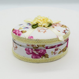 Cutiuta eleganta Mishela, cu design floral si oglinda, in forma ovala