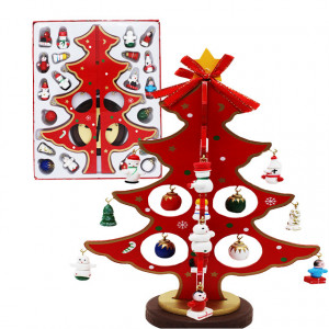 Decoratiune de Craciun, bradut si globulete in miniatura, rosu1