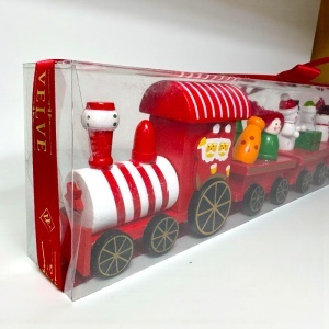 Decoratiune de Craciun din lemn, trenulet cu personaje festive, Rosu, 39 cm - Img 5