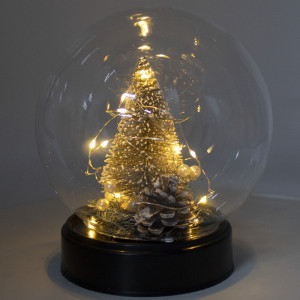 Decoratiune de Craciun in forma de bradut, in glob, cu luminite si con de brad 2