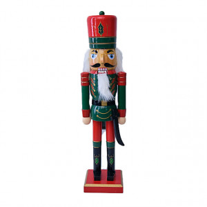 Decoratiune de Craciun, Spargatorul de Nuci imbracat in uniforma festiva, Comandant, Verde, 40cm