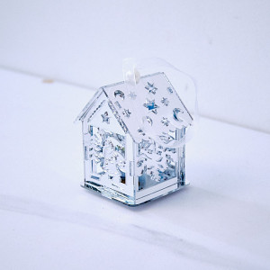 Decoratiune de Craciun cu muzicuta si luminite, tip casa, Argintiu, 8x4,5 cm