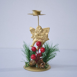 Decoratiune "Lumina Festiva" tip sfesnic metalic cu suport pentru o lumanare