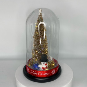 Decoratiune luminoasa, Brad artificial in cupola de sticla cu LED Ø 15 cm x 27 h, gold