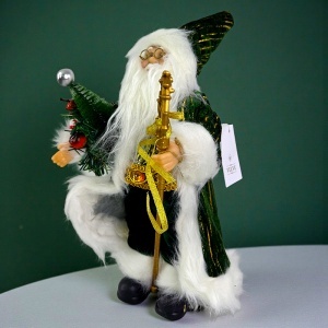 Decoratiune Mos Craciun, cu brad și toiag auriu, 35 cm, Verde - Img 2