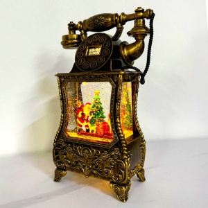 Decoratiune premium Nostalgic Phone, cu functii muzicale, lumina LED si zapada in miscare, Taina sosiri lui Mos Craciun,  