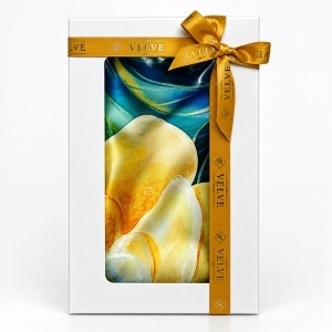 Esarfa premium dama cu motive florale, 70 x 70 cm, Bleumarin - Img 5