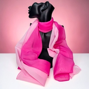 Esarfa satinata de dama, in cutie eleganta, Roz fucsia, 163x50 cm - Img 2