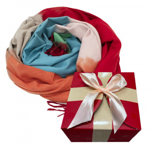 Esarfa Square Rainbow tip sal, din material gros cu casmir, in cutie cadou, 182x72 cm