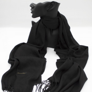 Esarfa tip sal, din material subtire cu casmir, in cutie cadou, Negru, 178x72 cm - Img 2