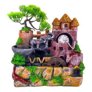Fantana electrica Mystic Village, din rasina, cu abur si elefanti decorativi, 30x31 cm